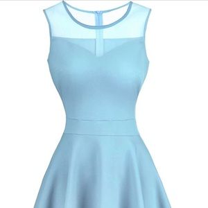 Light Blue Sleeveless Illusion V-Neck swing dress retro vintage style Elsa